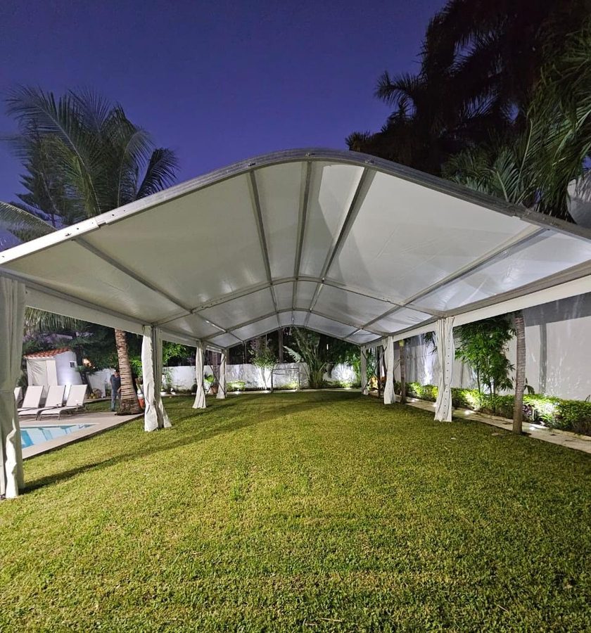 Carpa iluminada en jardín